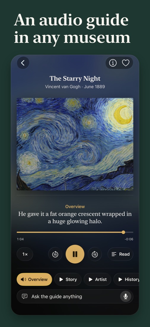 The guide playing for the Starry Night on iPhone