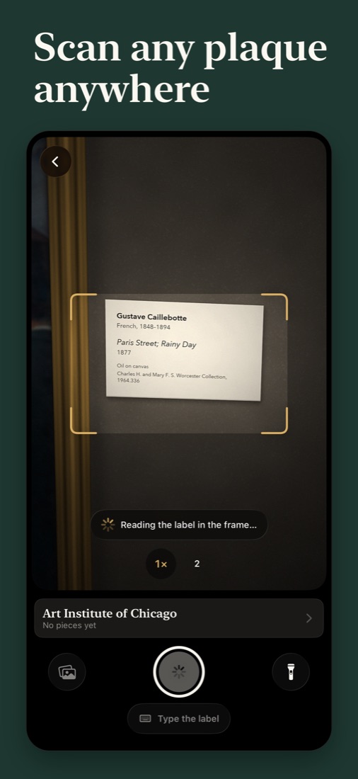 An iPhone reading a museum label beside a painting