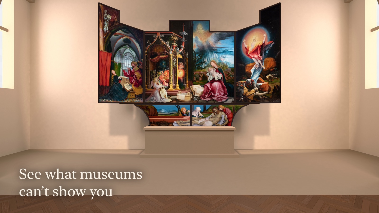 The Isenheim Altarpiece open on its altar